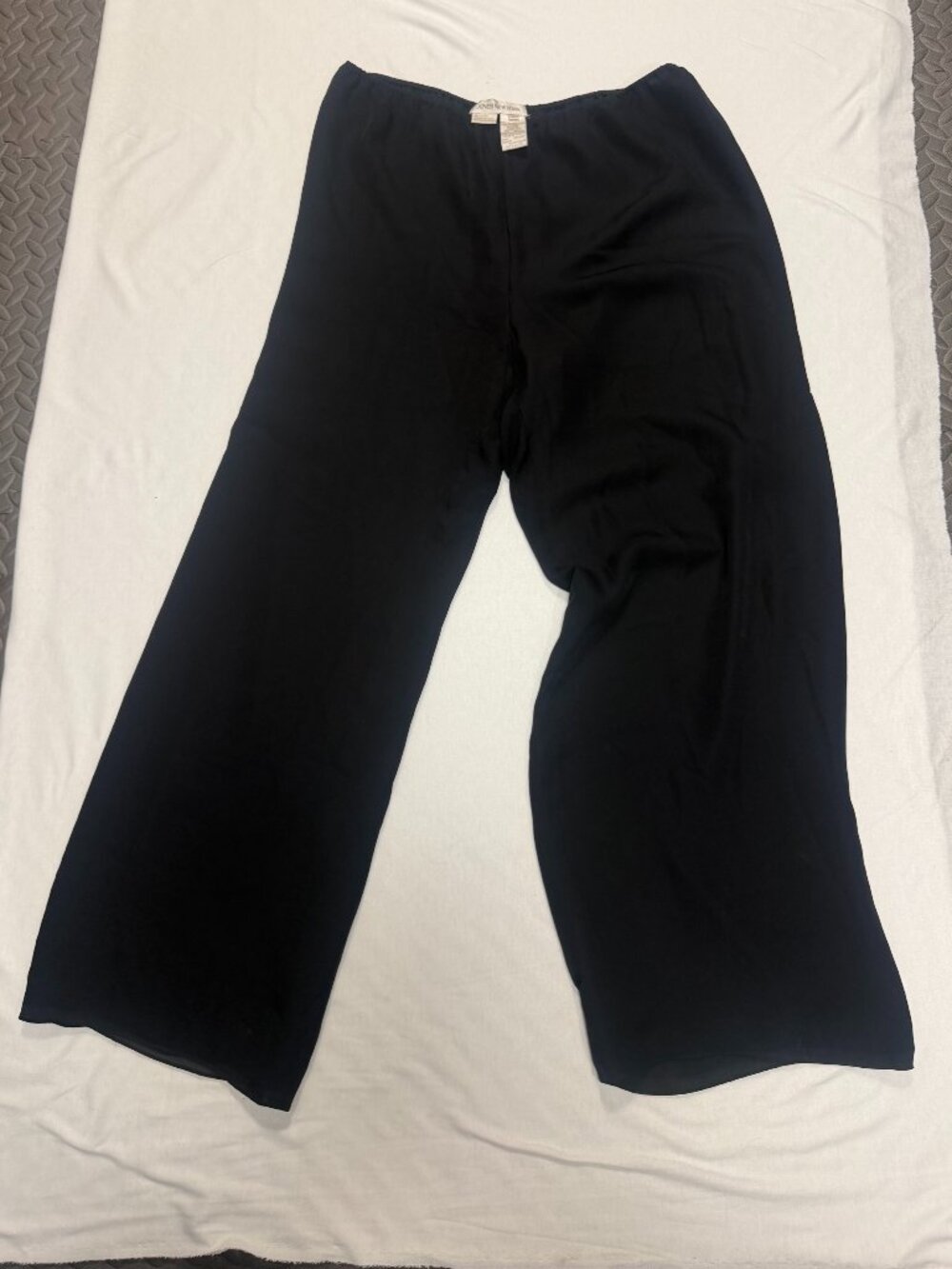 Jones New York Silk Wide Leg Pants 14 Black Lined Elastic Comfort Waist Summer